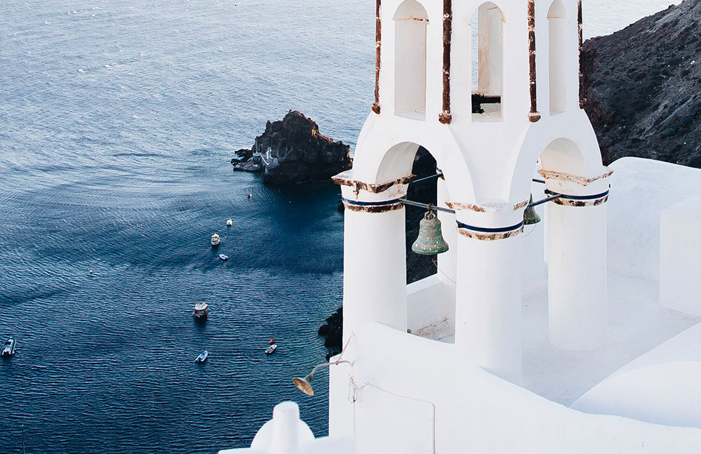 A white church above the sea